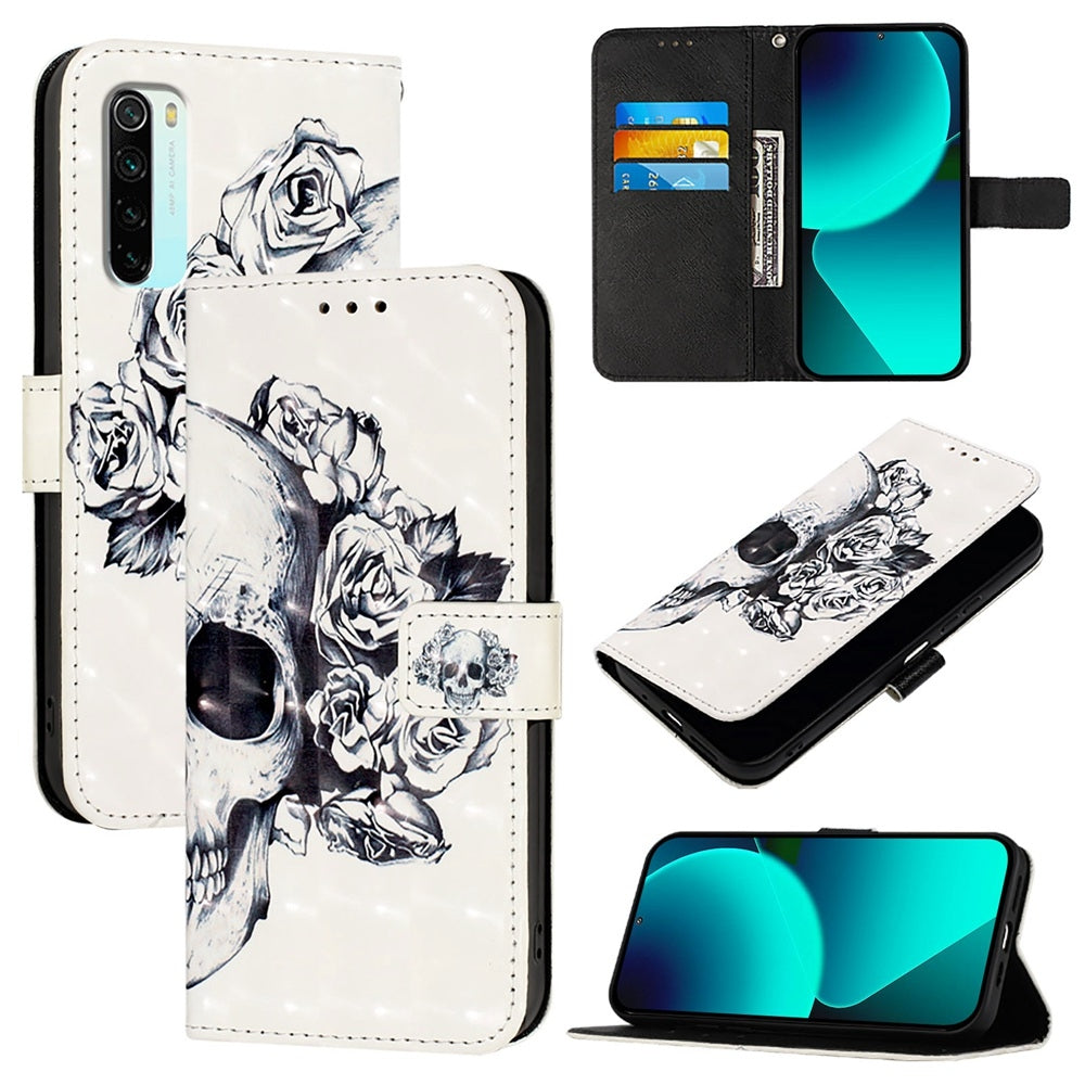 Redmi Note 8 Leather Flip Phone Case with 3D Painted Design, Card Holder, Wallet & Stand Function - Durable Protection & Easy Access