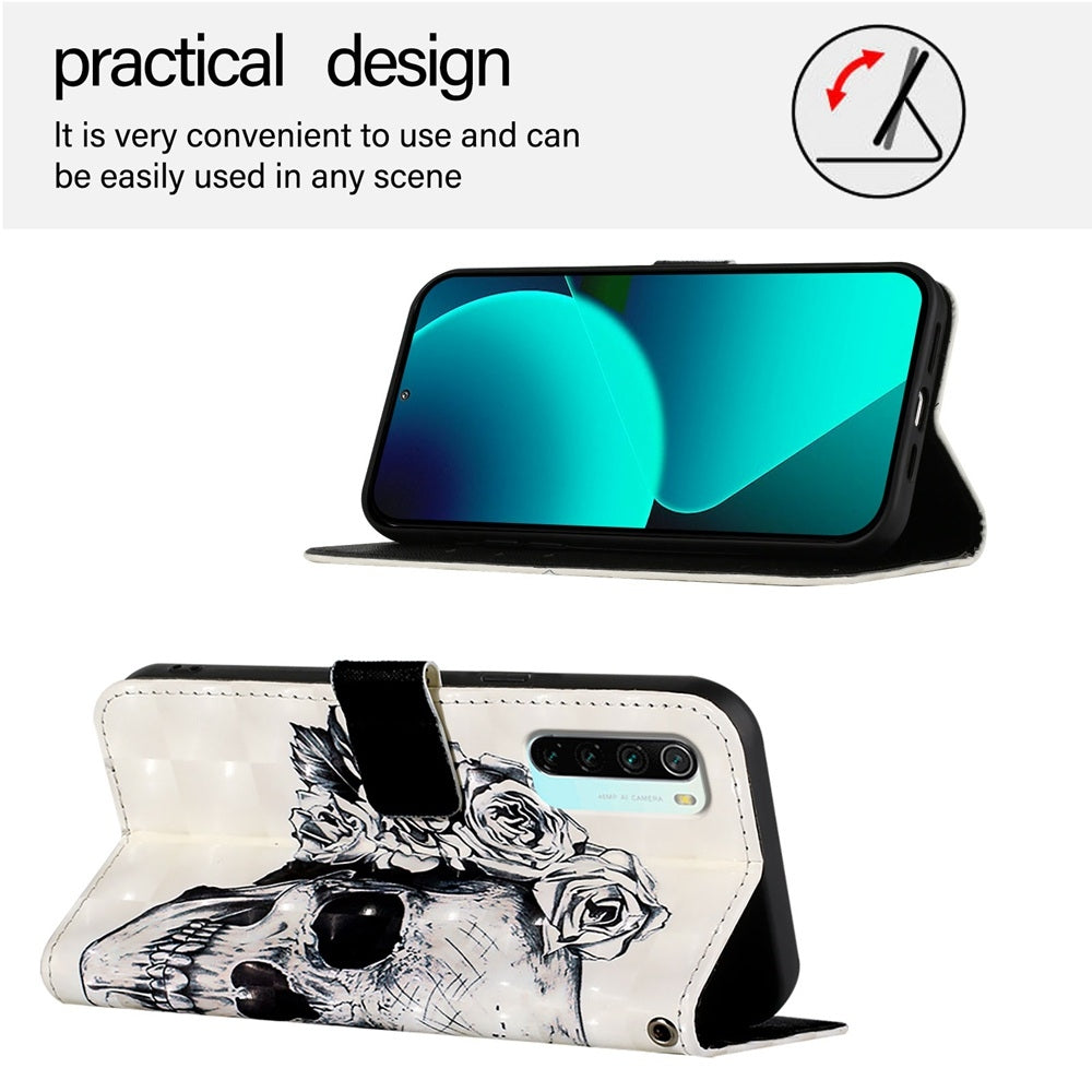 Redmi Note 8 Leather Flip Phone Case with 3D Painted Design, Card Holder, Wallet & Stand Function - Durable Protection & Easy Access
