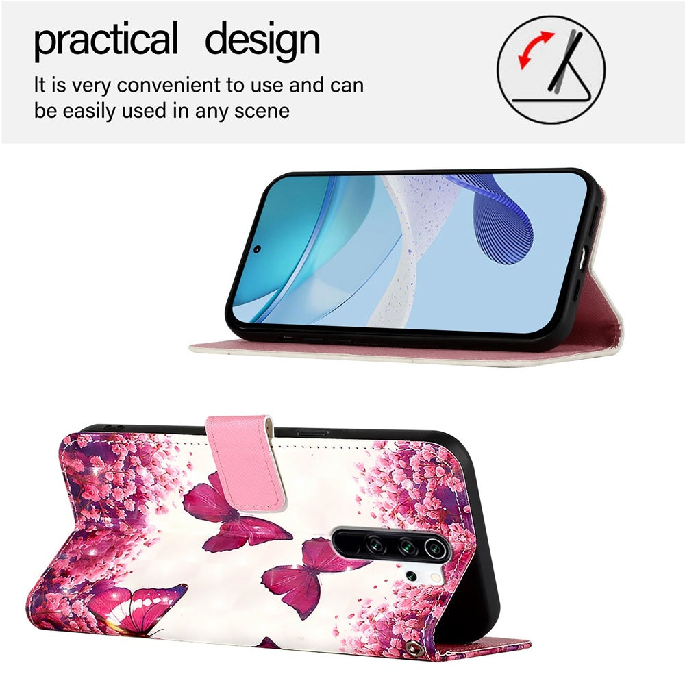 Redmi Note 8 Pro Leather Flip Phone Case with 3D Painted Design, Card Holder, Wallet & Stand Function - Durable Protection & Easy Access