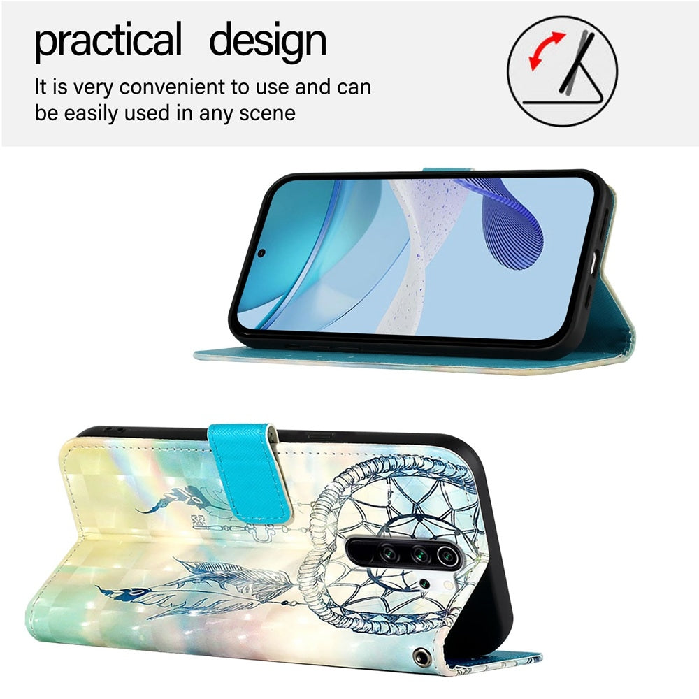 Redmi Note 8 Pro Leather Flip Phone Case with 3D Painted Design, Card Holder, Wallet & Stand Function - Durable Protection & Easy Access