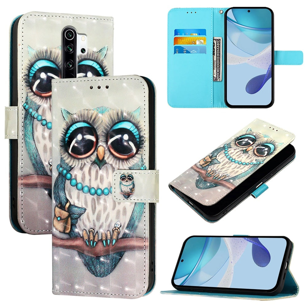 Redmi Note 8 Pro Leather Flip Phone Case with 3D Painted Design, Card Holder, Wallet & Stand Function - Durable Protection & Easy Access