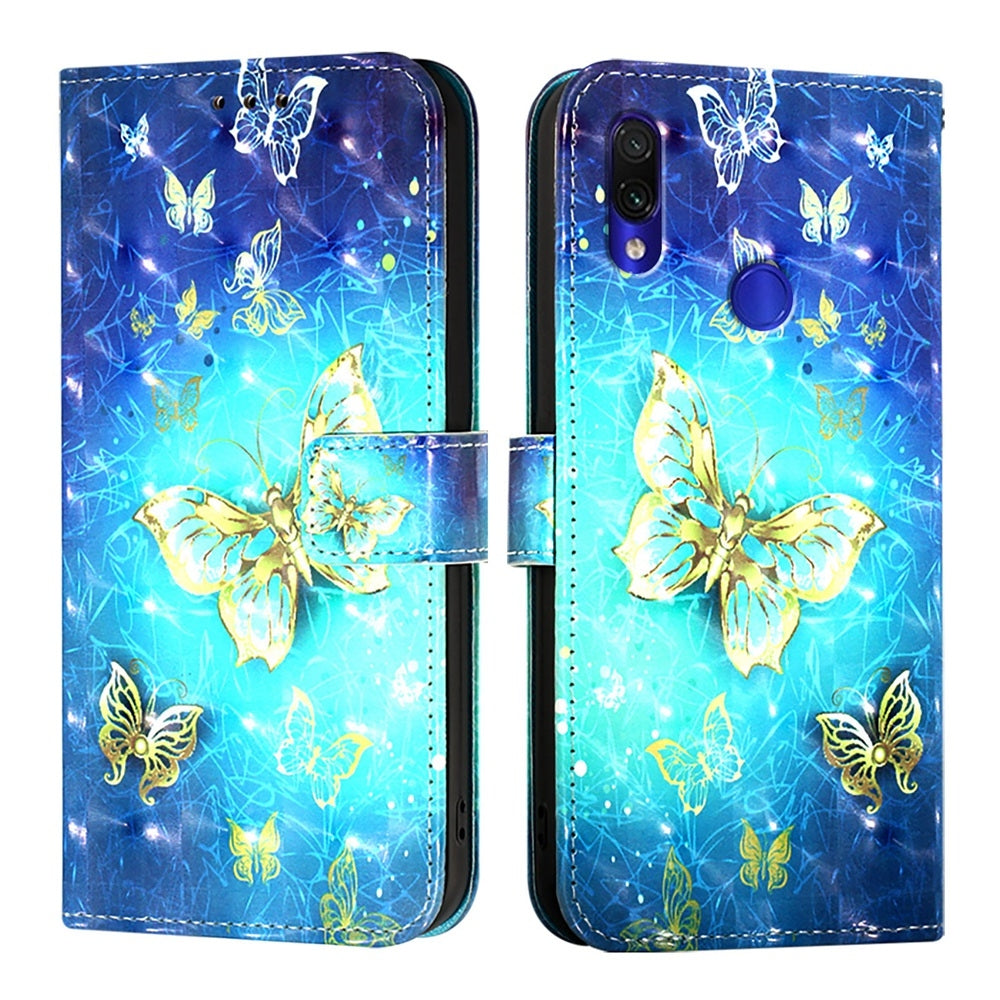 Redmi Note 7S Leather Flip Phone Case with 3D Painted Design, Card Holder, Wallet & Stand Function - Durable Protection & Easy Access
