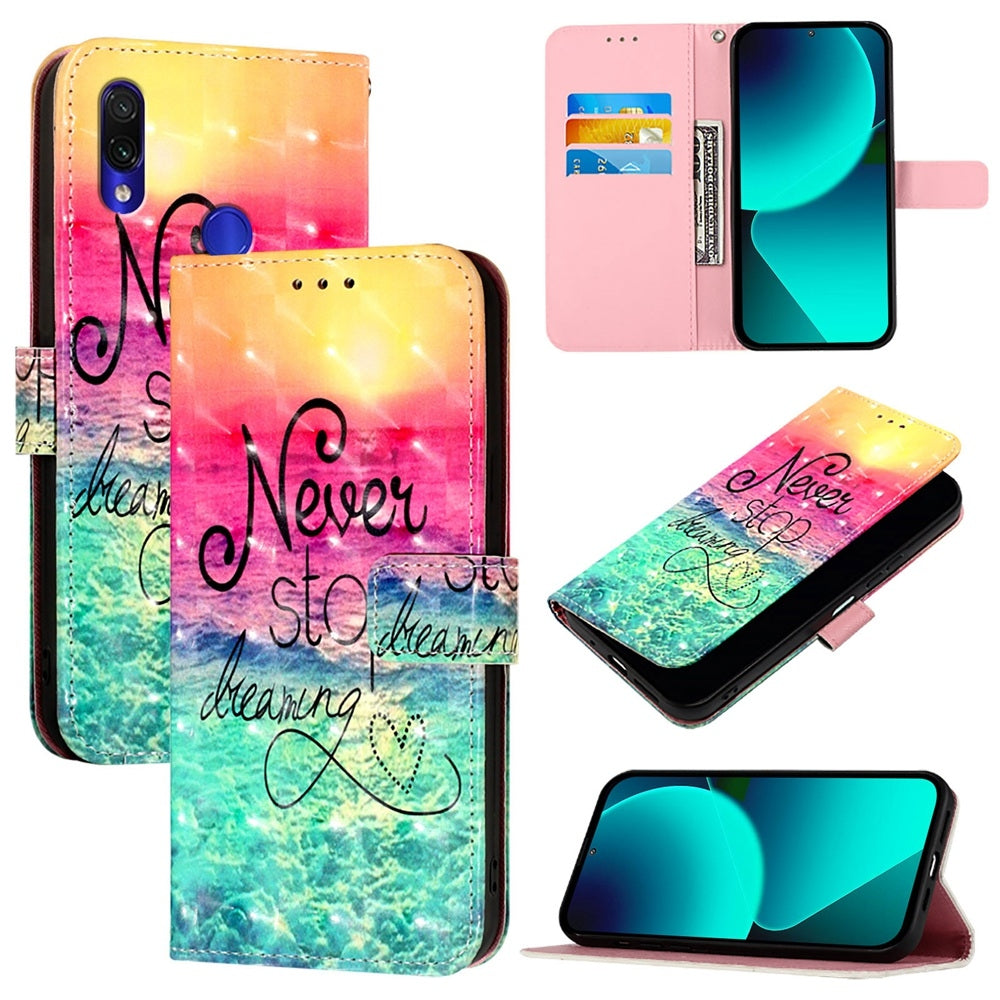Redmi Note 7 Pro Leather Flip Phone Case with 3D Painted Design, Card Holder, Wallet & Stand Function - Durable Protection & Easy Access