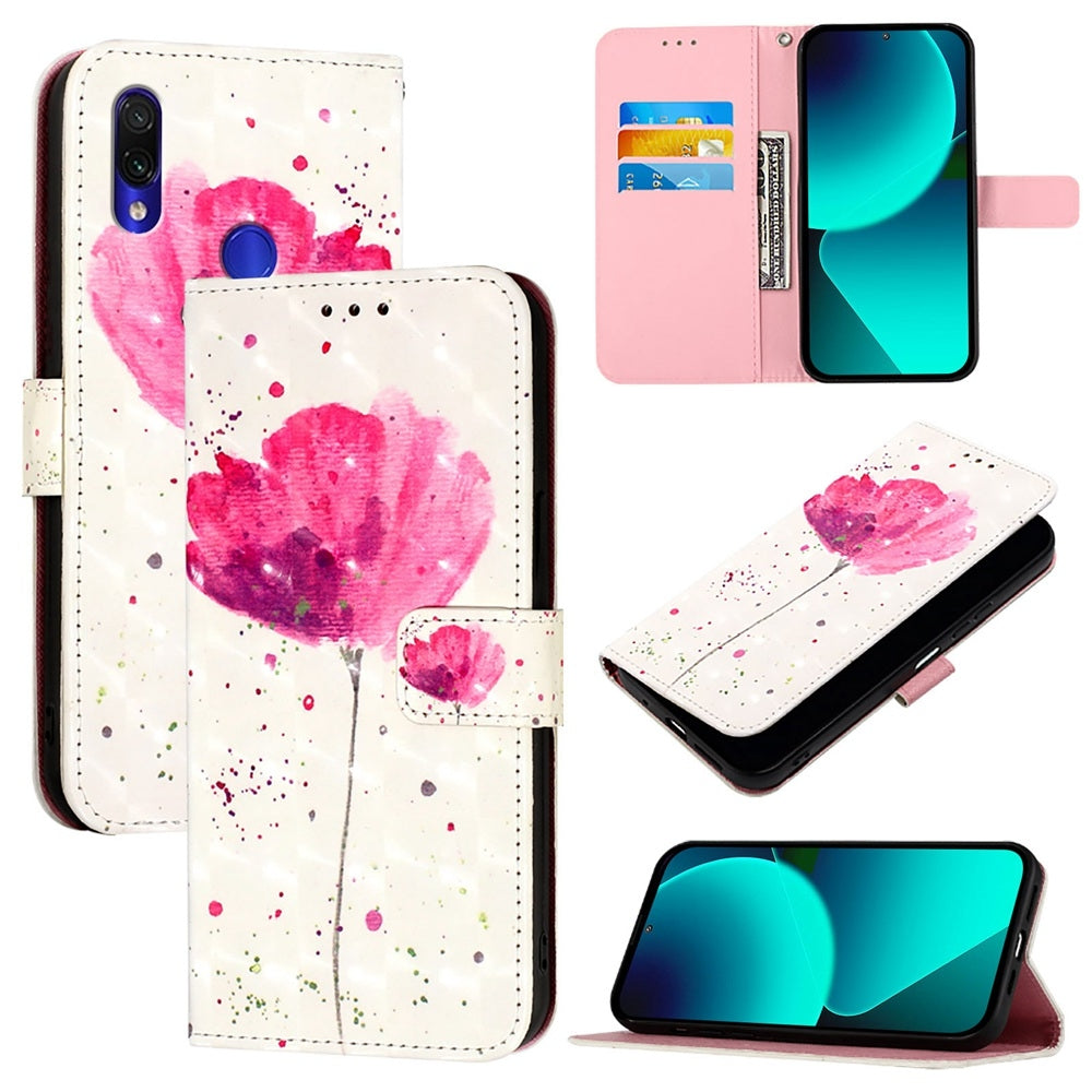 Redmi Note 7 Leather Flip Phone Case with 3D Painted Design, Card Holder, Wallet & Stand Function - Durable Protection & Easy Access