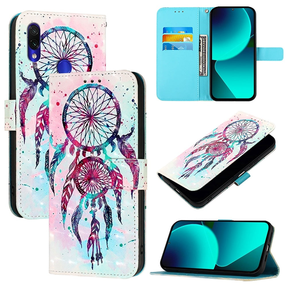 Redmi Note 7 Pro Leather Flip Phone Case with 3D Painted Design, Card Holder, Wallet & Stand Function - Durable Protection & Easy Access