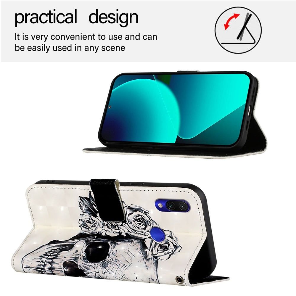 Redmi Note 7 Pro Leather Flip Phone Case with 3D Painted Design, Card Holder, Wallet & Stand Function - Durable Protection & Easy Access