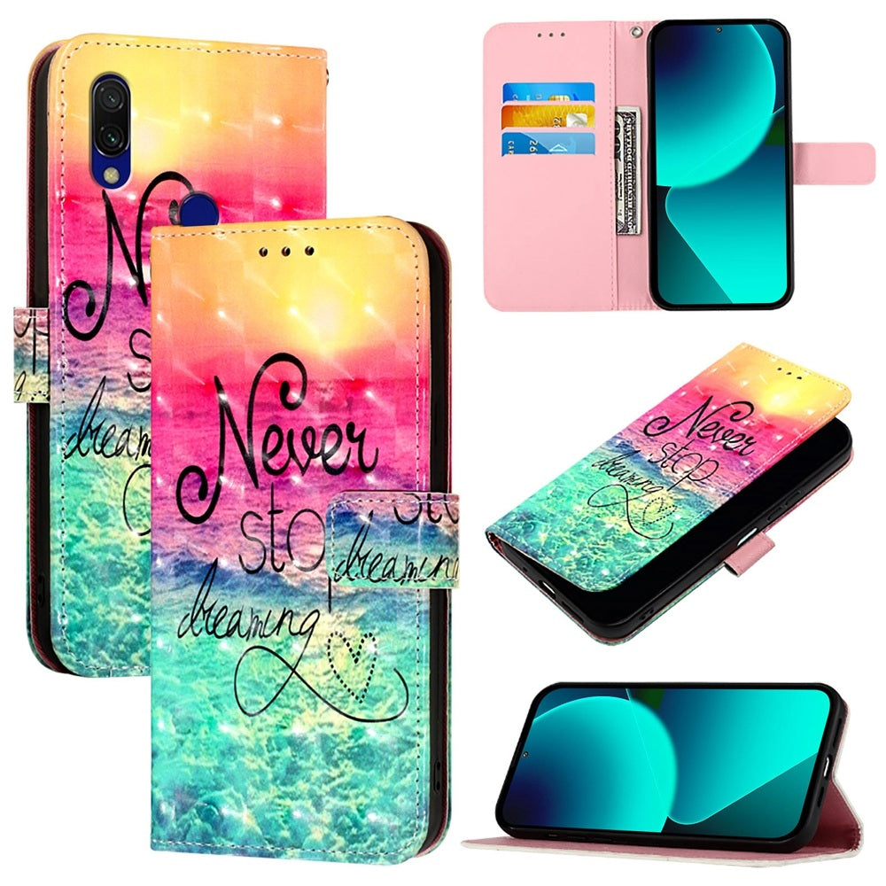 Redmi 7 Leather Flip Phone Case with 3D Painted Design, Card Holder, Wallet & Stand Function - Durable Protection & Easy Access
