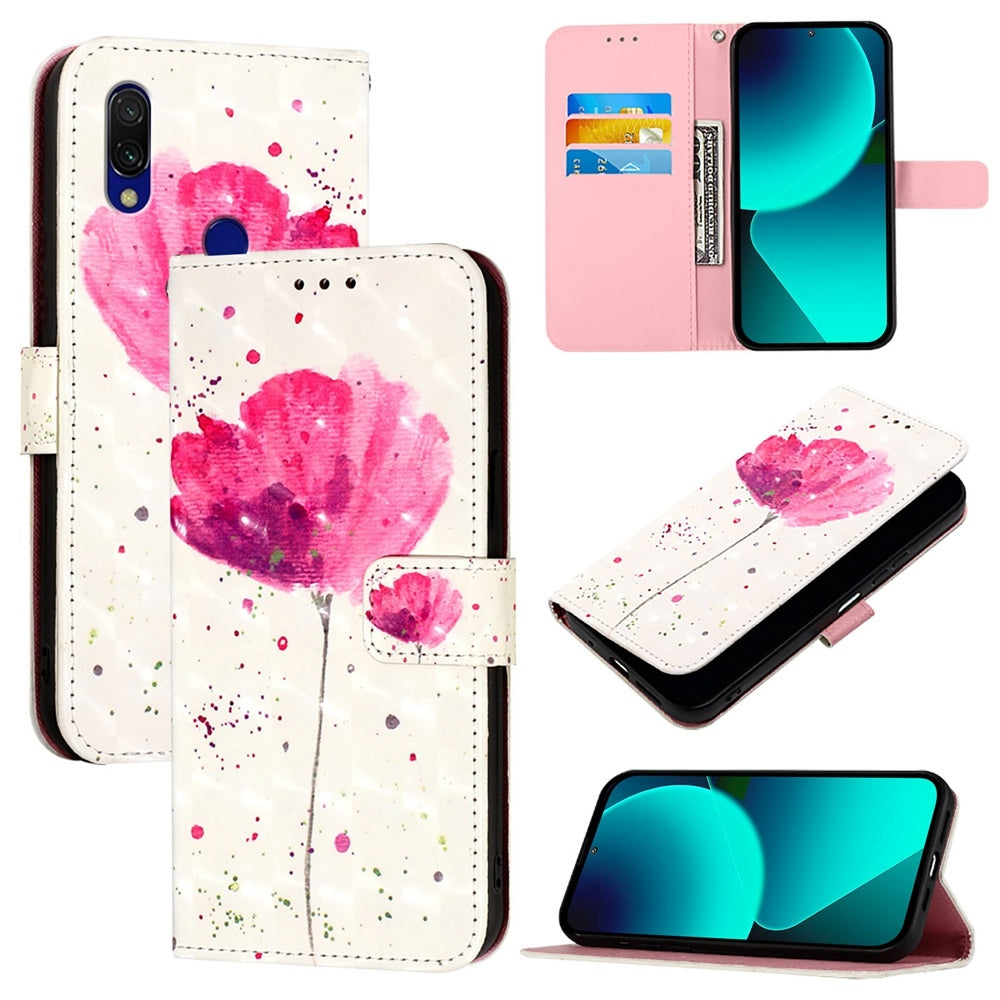Redmi 7 Leather Flip Phone Case with 3D Painted Design, Card Holder, Wallet & Stand Function - Durable Protection & Easy Access