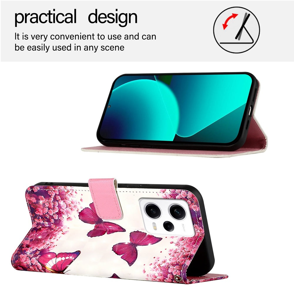 Redmi Note 12 Pro 5G Global Leather Flip Phone Case with 3D Painted Design, Card Holder, Wallet & Stand Function - Durable Protection & Easy Access