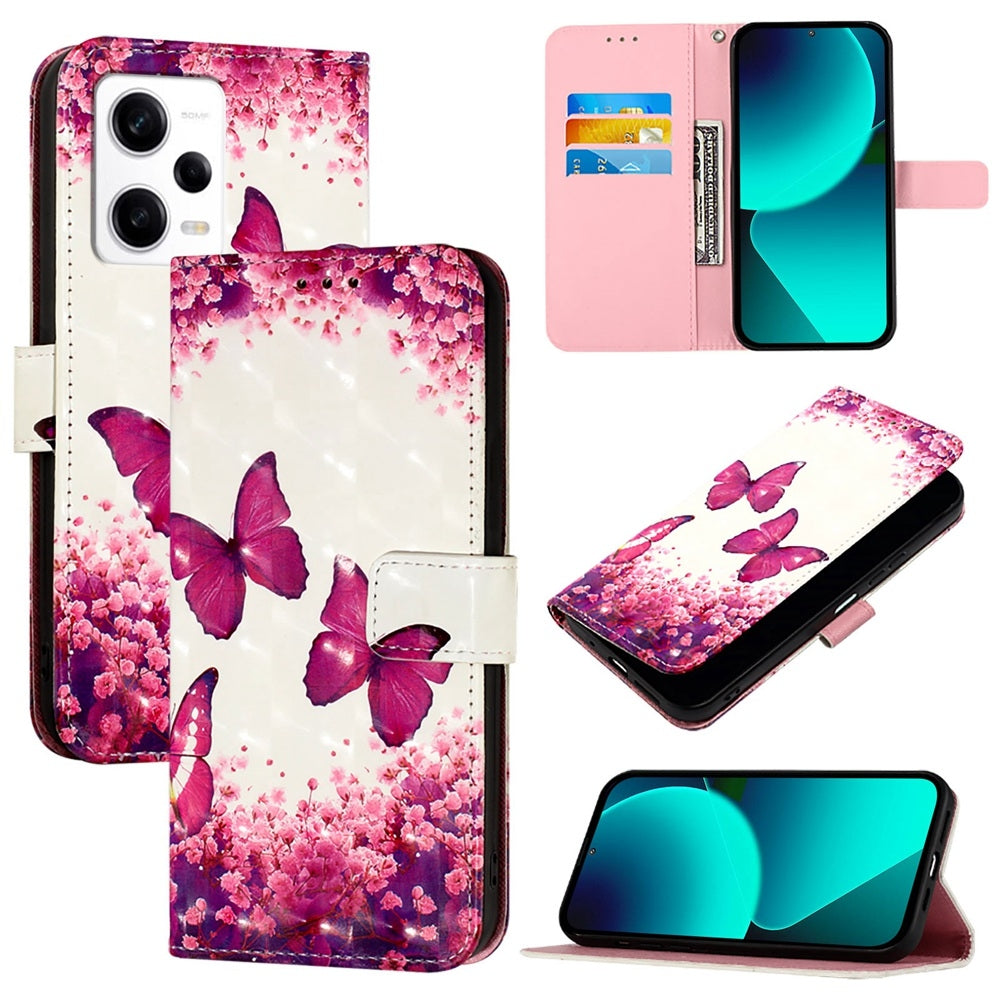 Redmi Note 12 Pro+ Global Leather Flip Phone Case with 3D Painted Design, Card Holder, Wallet & Stand Function - Durable Protection & Easy Access