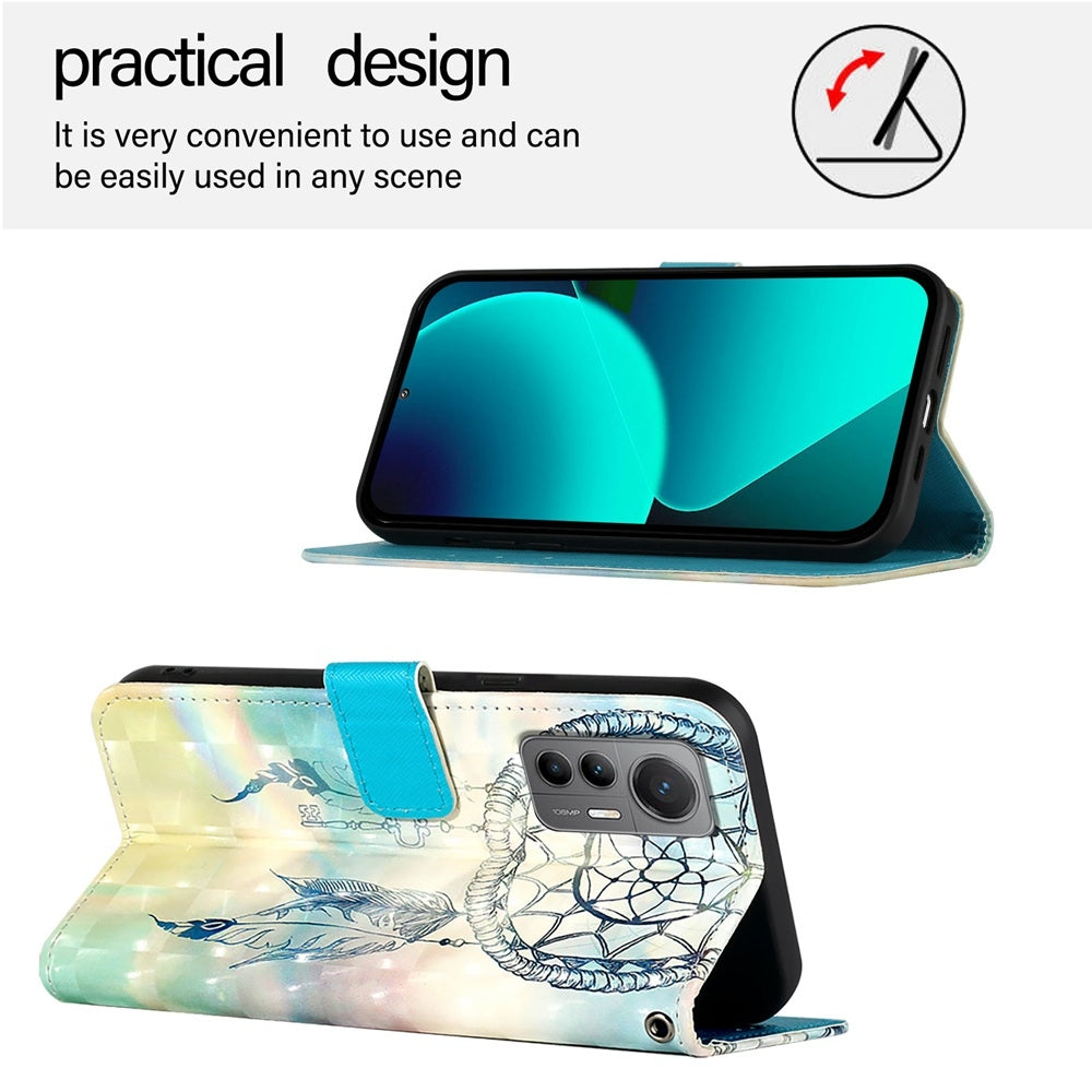 For Xiaomi 12 Lite Leather Flip Phone Case with 3D Painted Design, Card Holder, Wallet & Stand Function - Durable Protection & Easy Access