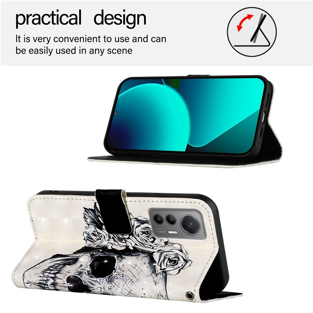 For Xiaomi 12 Lite Leather Flip Phone Case with 3D Painted Design, Card Holder, Wallet & Stand Function - Durable Protection & Easy Access