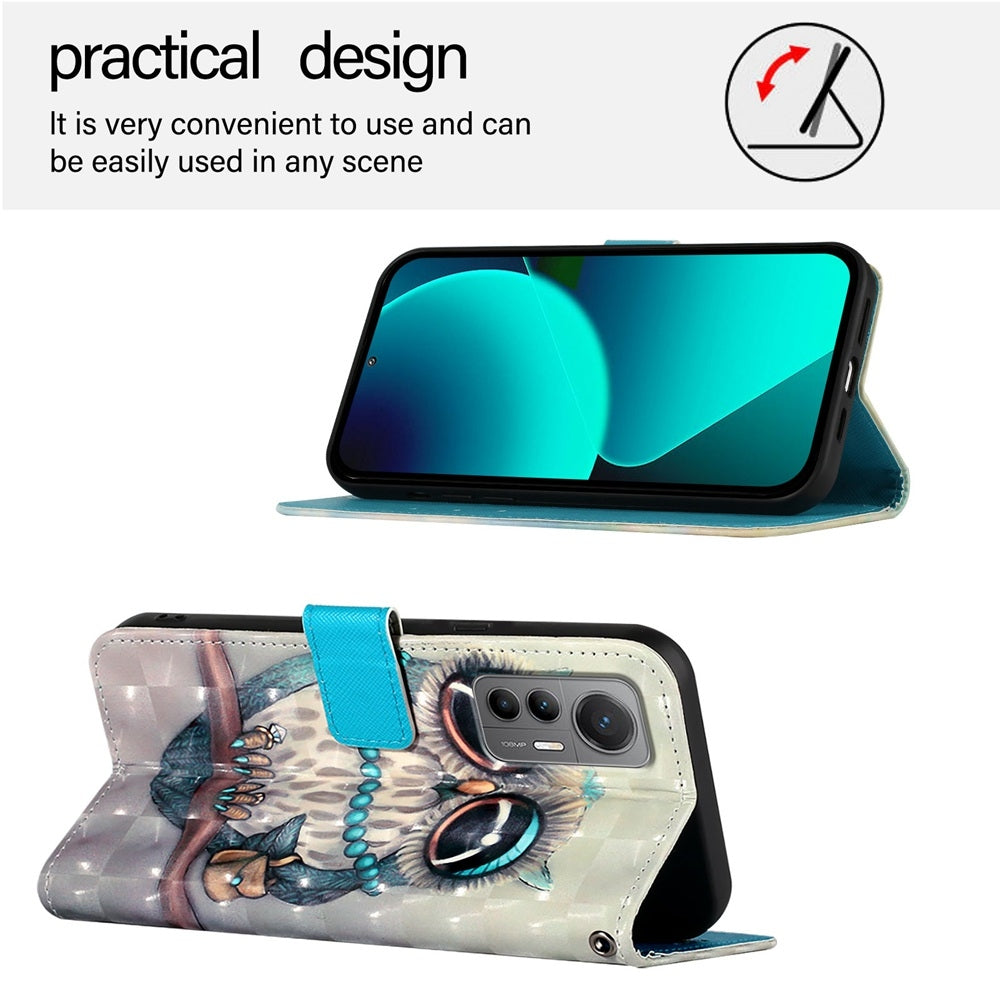 For Xiaomi 12 Lite Leather Flip Phone Case with 3D Painted Design, Card Holder, Wallet & Stand Function - Durable Protection & Easy Access