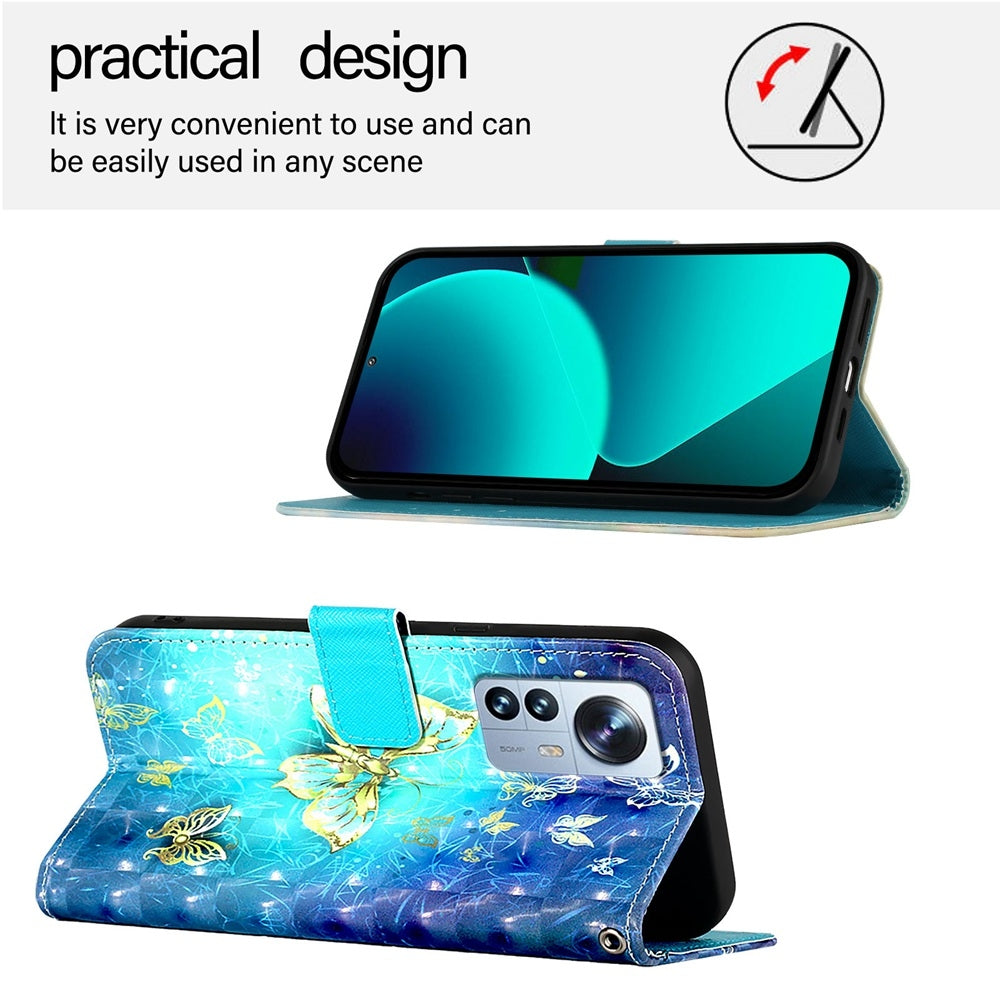 Xiaomi 12S Pro Leather Flip Phone Case with 3D Painted Design, Card Holder, Wallet & Stand Function - Durable Protection & Easy Access