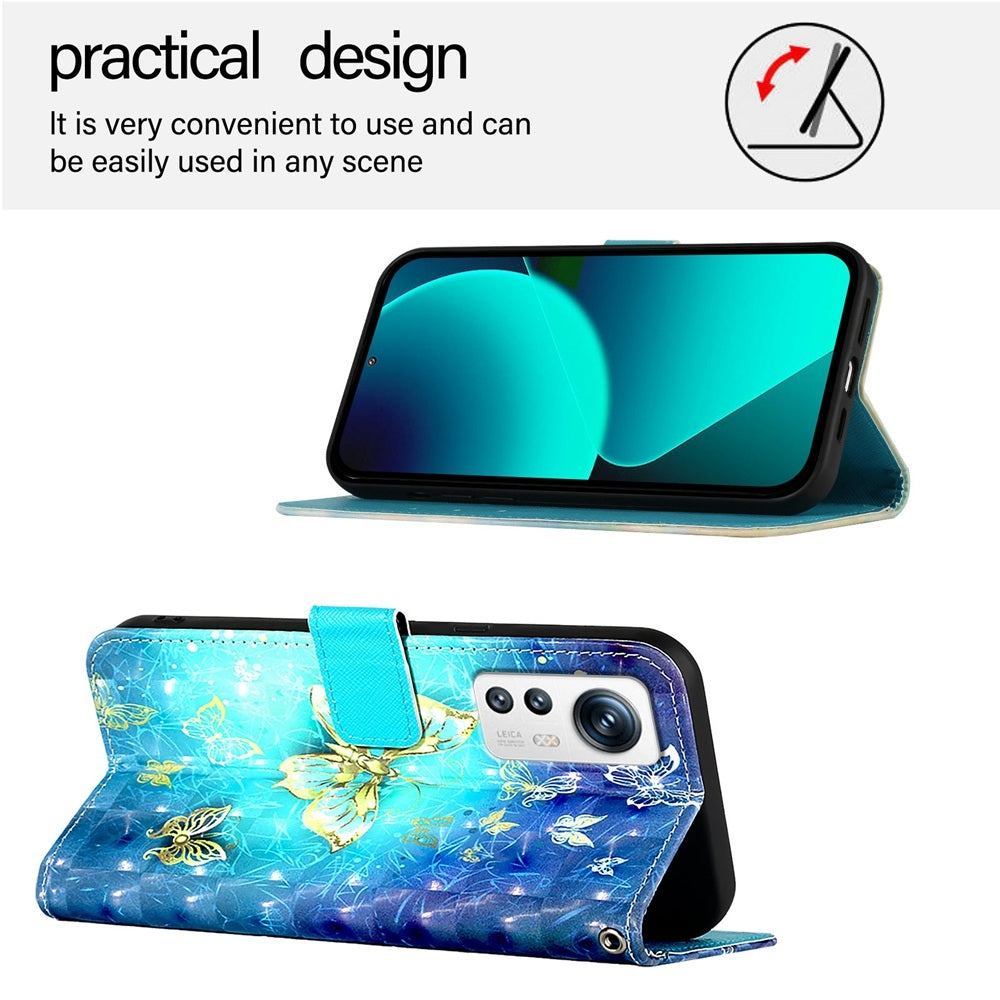 Xiaomi 12S Leather Flip Phone Case with 3D Painted Design, Card Holder, Wallet & Stand Function - Durable Protection & Easy Access