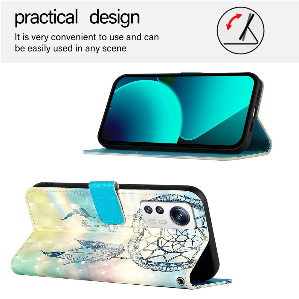 For Xiaomi 12 Leather Flip Phone Case with 3D Painted Design, Card Holder, Wallet & Stand Function - Durable Protection & Easy Access