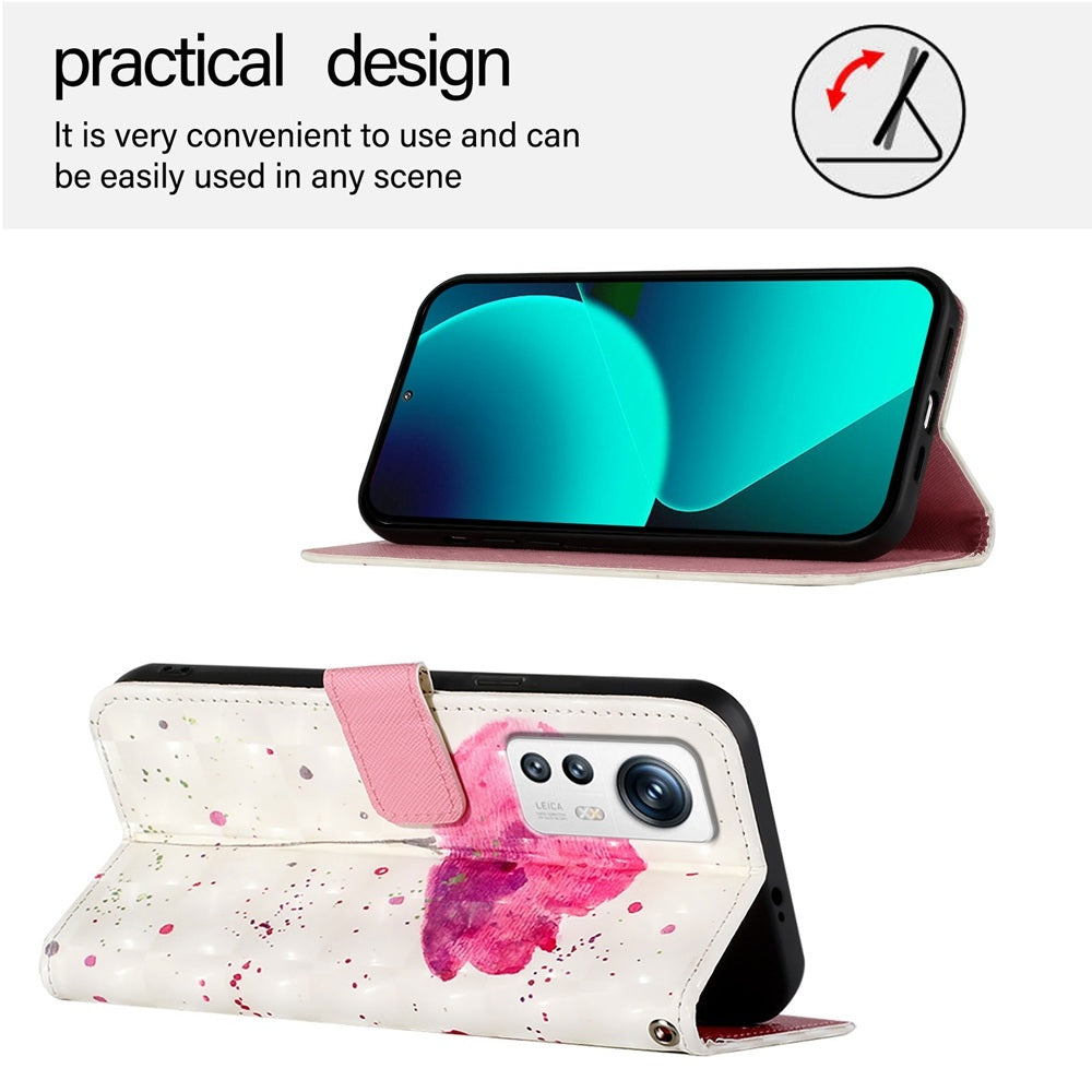 For Xiaomi 12 Leather Flip Phone Case with 3D Painted Design, Card Holder, Wallet & Stand Function - Durable Protection & Easy Access
