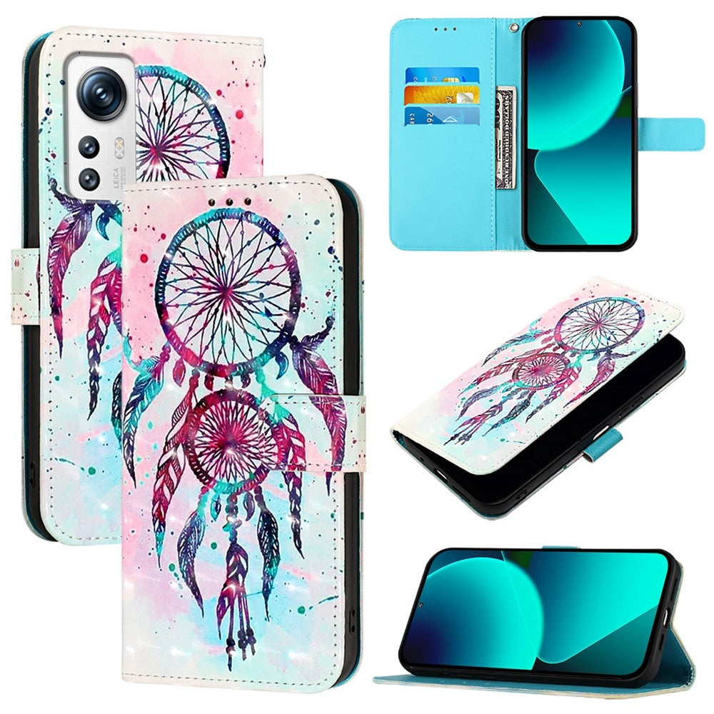 For Xiaomi 12 Leather Flip Phone Case with 3D Painted Design, Card Holder, Wallet & Stand Function - Durable Protection & Easy Access