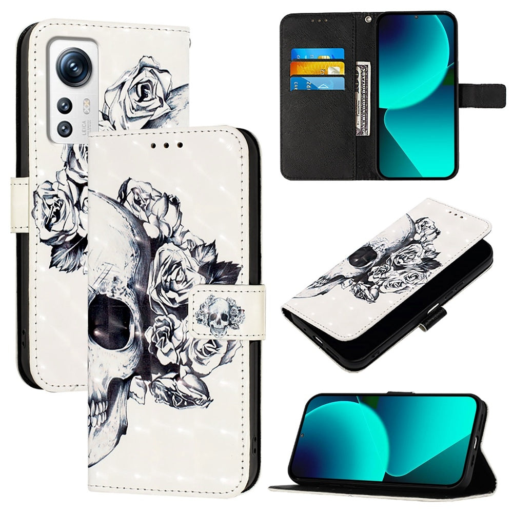 For Xiaomi 12 Leather Flip Phone Case with 3D Painted Design, Card Holder, Wallet & Stand Function - Durable Protection & Easy Access
