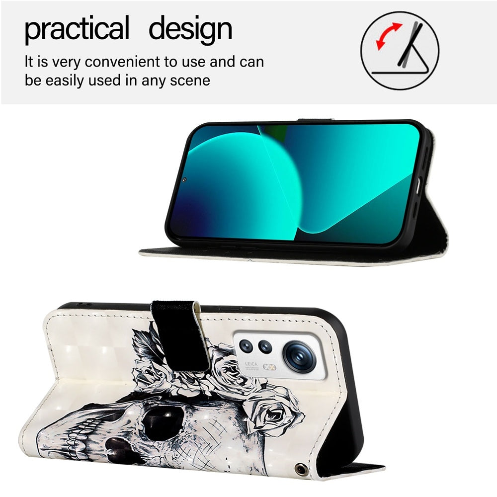 For Xiaomi 12 Leather Flip Phone Case with 3D Painted Design, Card Holder, Wallet & Stand Function - Durable Protection & Easy Access