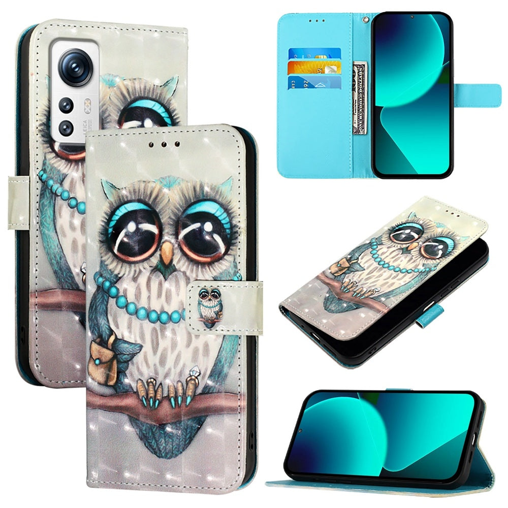 For Xiaomi 12 Leather Flip Phone Case with 3D Painted Design, Card Holder, Wallet & Stand Function - Durable Protection & Easy Access