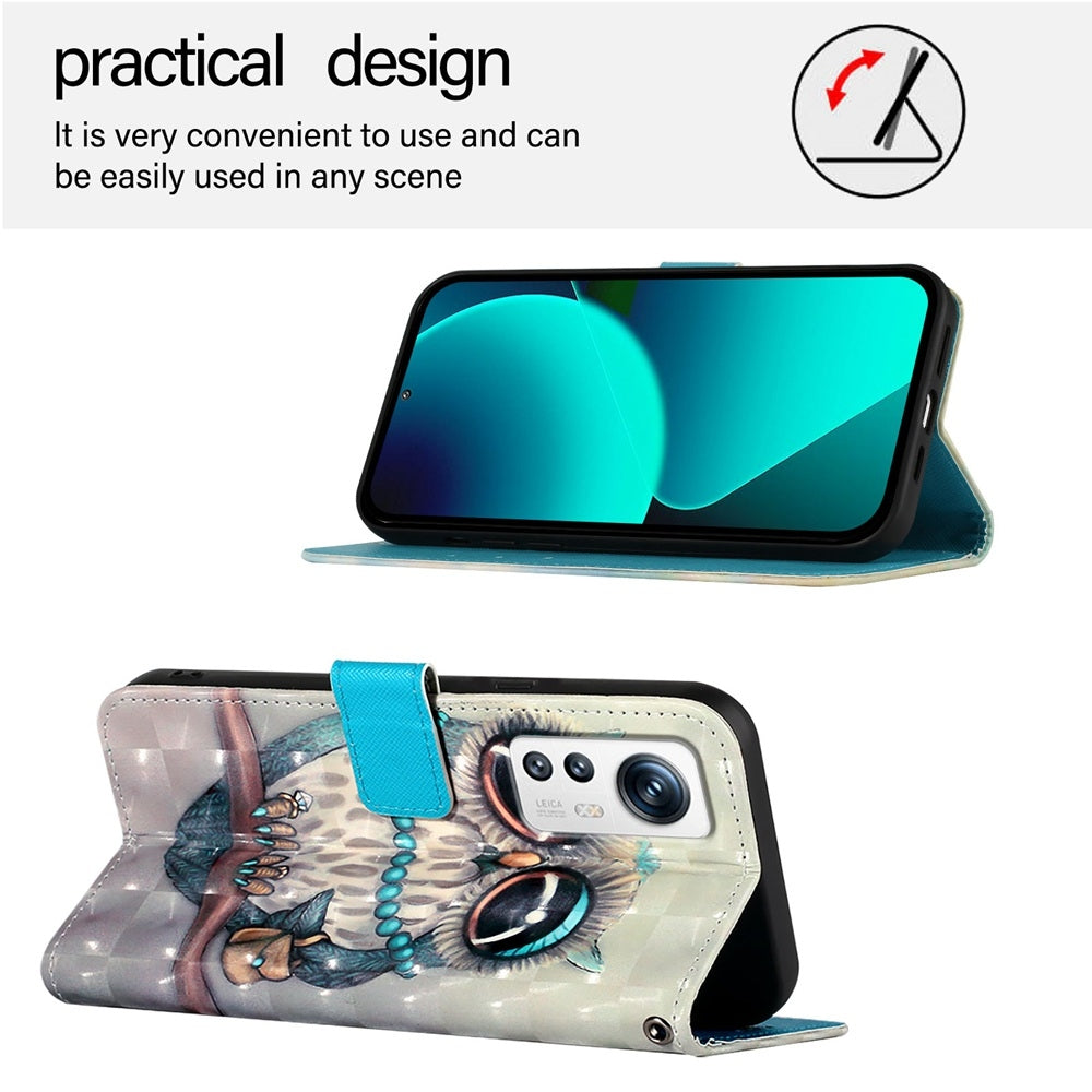 For Xiaomi 12 Leather Flip Phone Case with 3D Painted Design, Card Holder, Wallet & Stand Function - Durable Protection & Easy Access