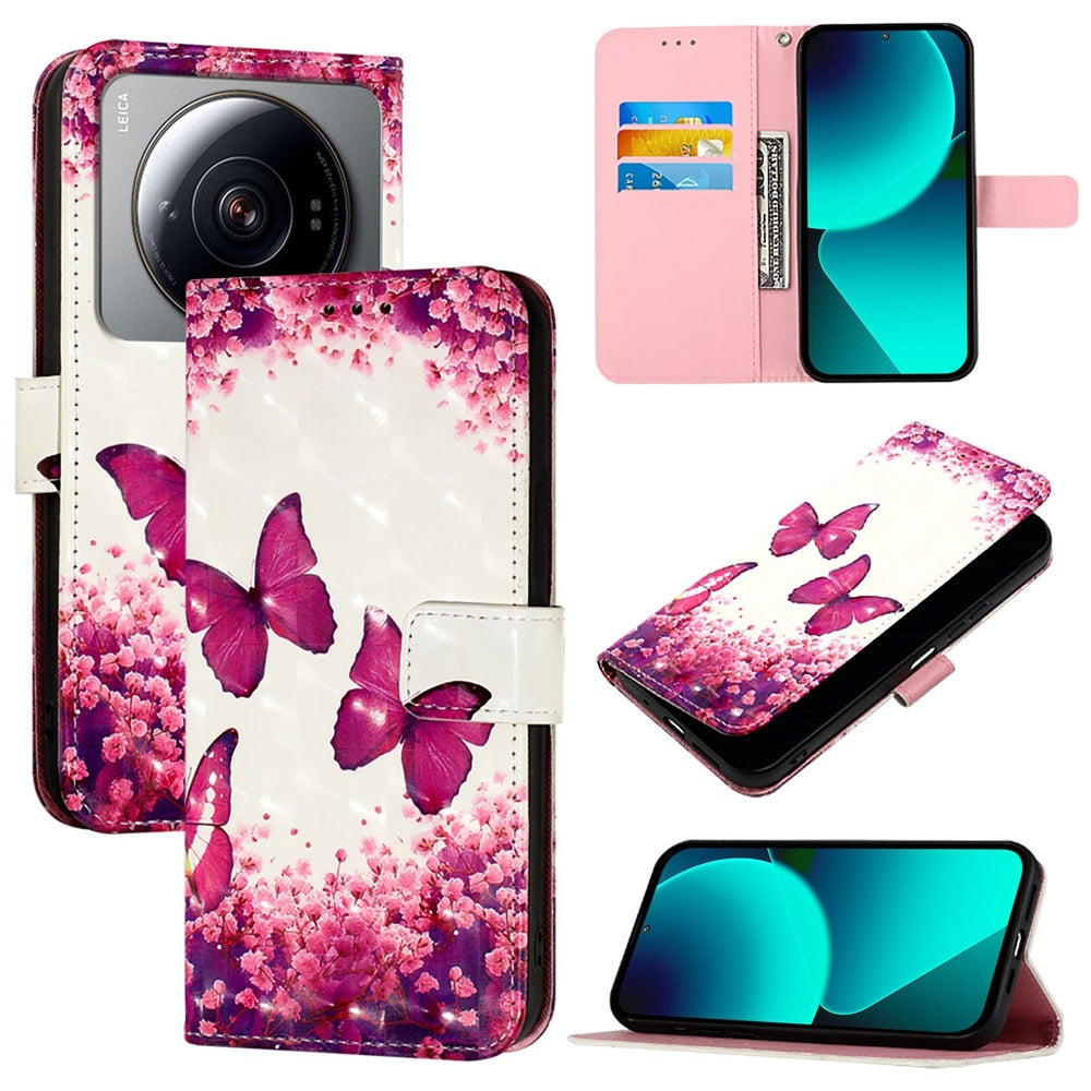 Xiaomi 12S Ultra Leather Flip Phone Case with 3D Painted Design, Card Holder, Wallet & Stand Function - Durable Protection & Easy Access