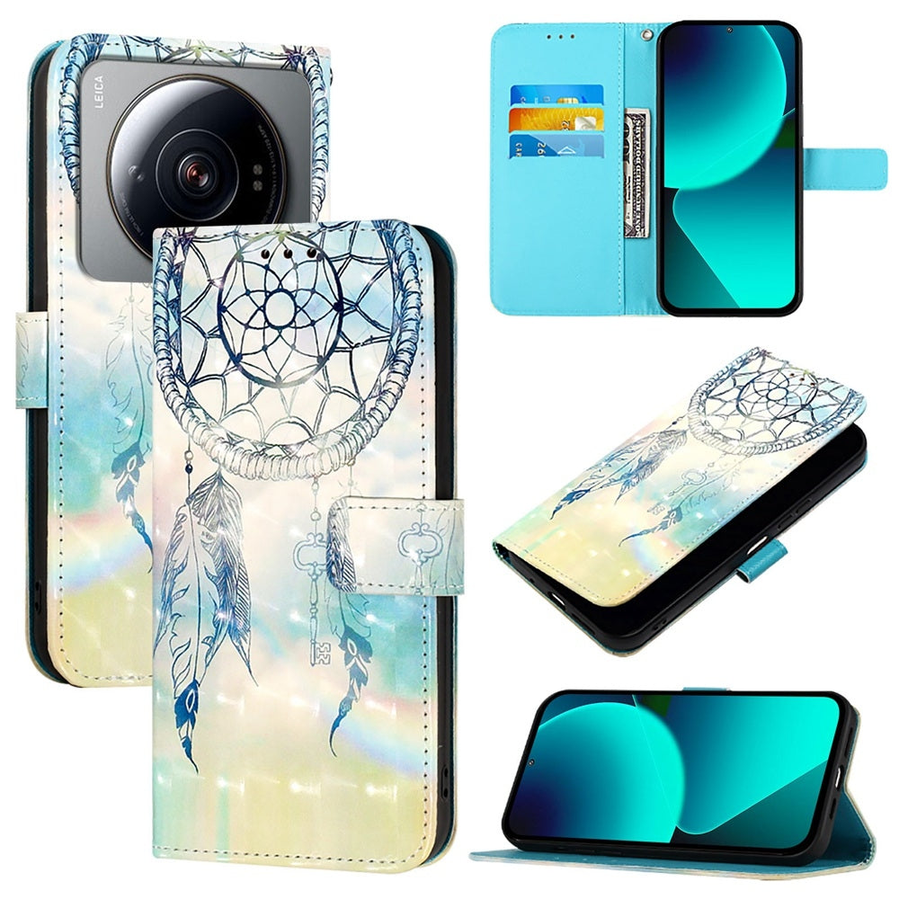 Xiaomi 12S Ultra Leather Flip Phone Case with 3D Painted Design, Card Holder, Wallet & Stand Function - Durable Protection & Easy Access
