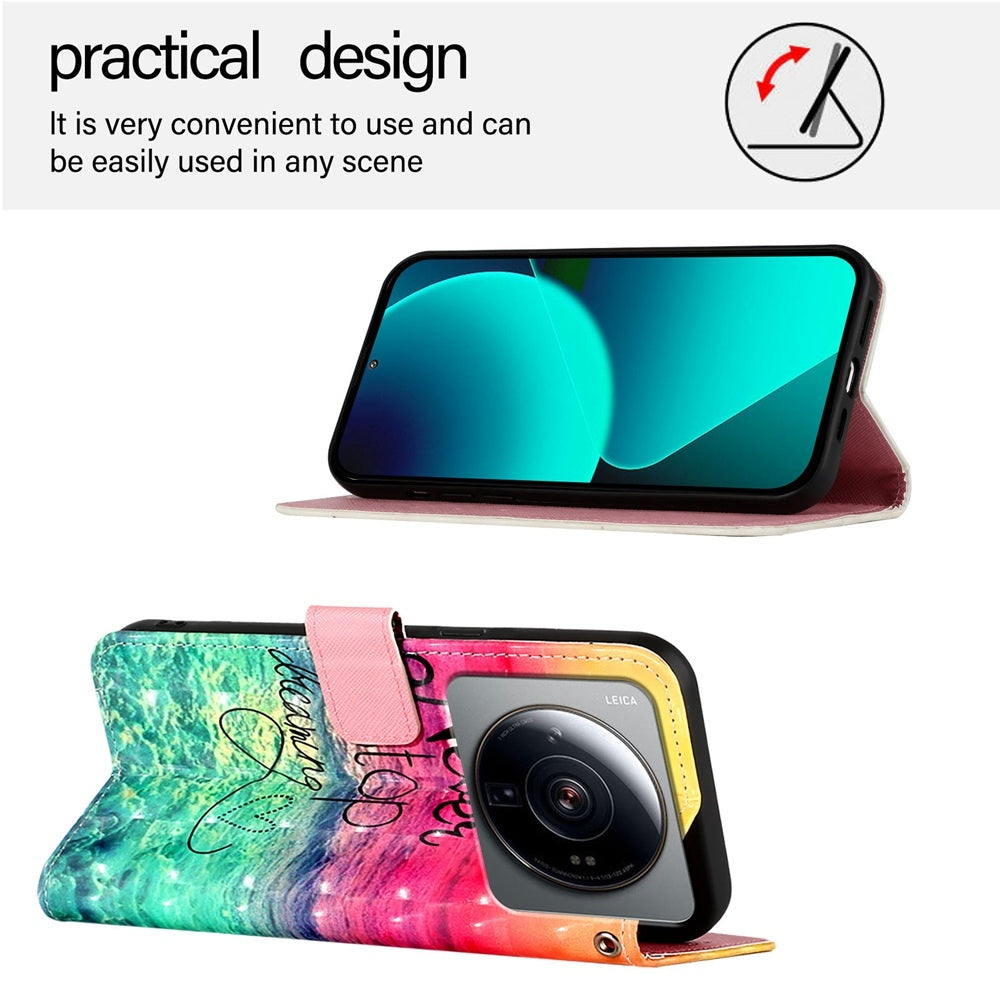 Xiaomi 12S Ultra Leather Flip Phone Case with 3D Painted Design, Card Holder, Wallet & Stand Function - Durable Protection & Easy Access