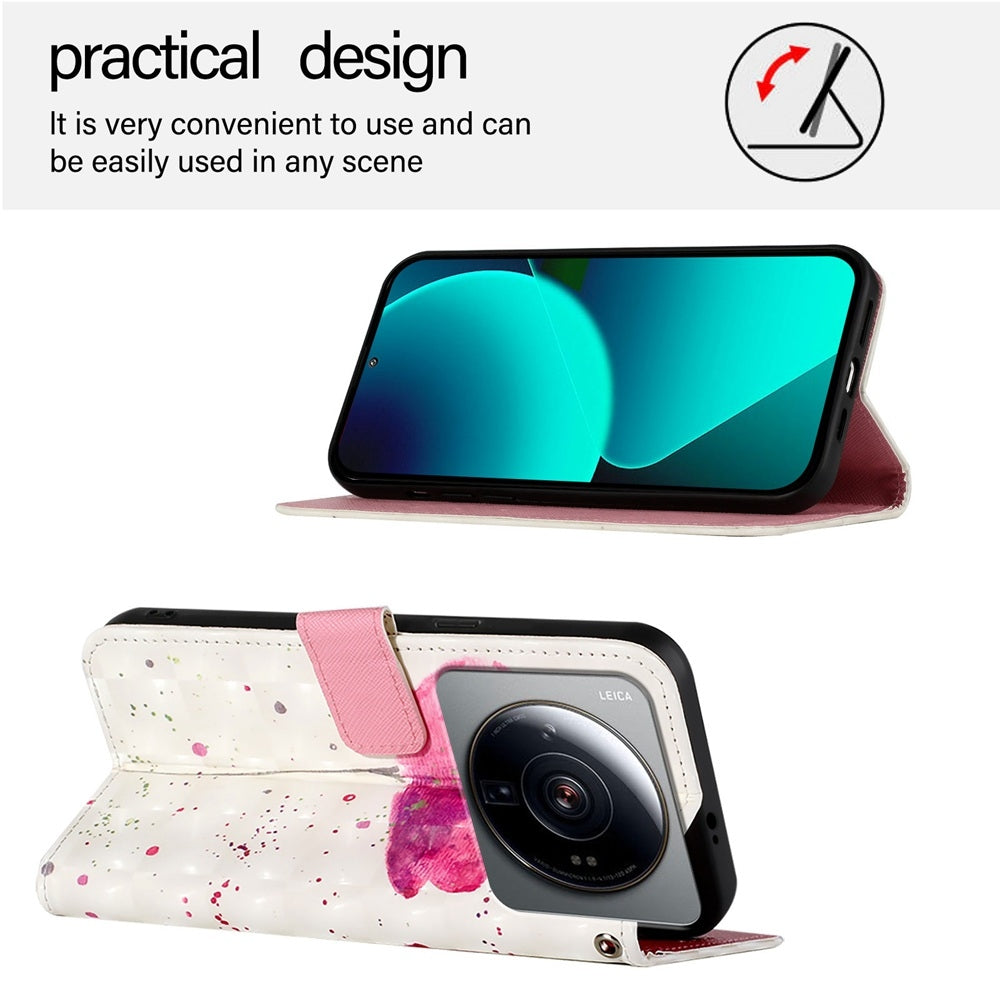 Xiaomi 12S Ultra Leather Flip Phone Case with 3D Painted Design, Card Holder, Wallet & Stand Function - Durable Protection & Easy Access