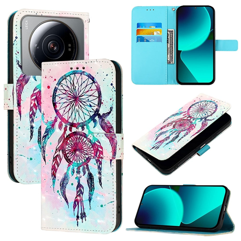 Xiaomi 12S Ultra Leather Flip Phone Case with 3D Painted Design, Card Holder, Wallet & Stand Function - Durable Protection & Easy Access