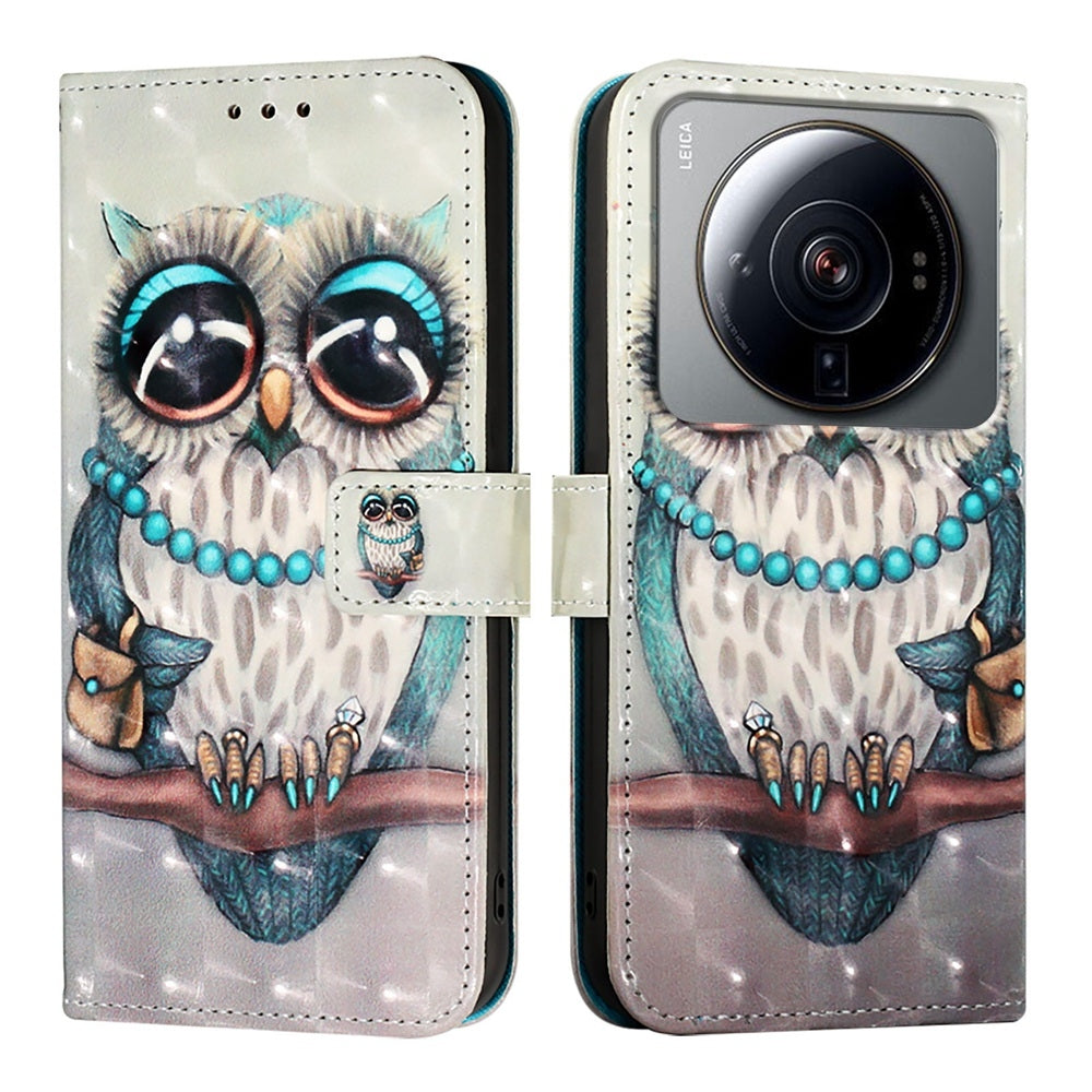 Xiaomi 12S Ultra Leather Flip Phone Case with 3D Painted Design, Card Holder, Wallet & Stand Function - Durable Protection & Easy Access