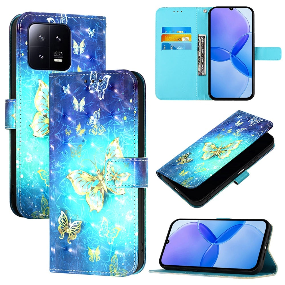 Xiaomi 13 Leather Flip Phone Case with 3D Painted Design, Card Holder, Wallet & Stand Function - Durable Protection & Easy Access