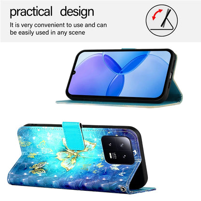Xiaomi 13 Leather Flip Phone Case with 3D Painted Design, Card Holder, Wallet & Stand Function - Durable Protection & Easy Access