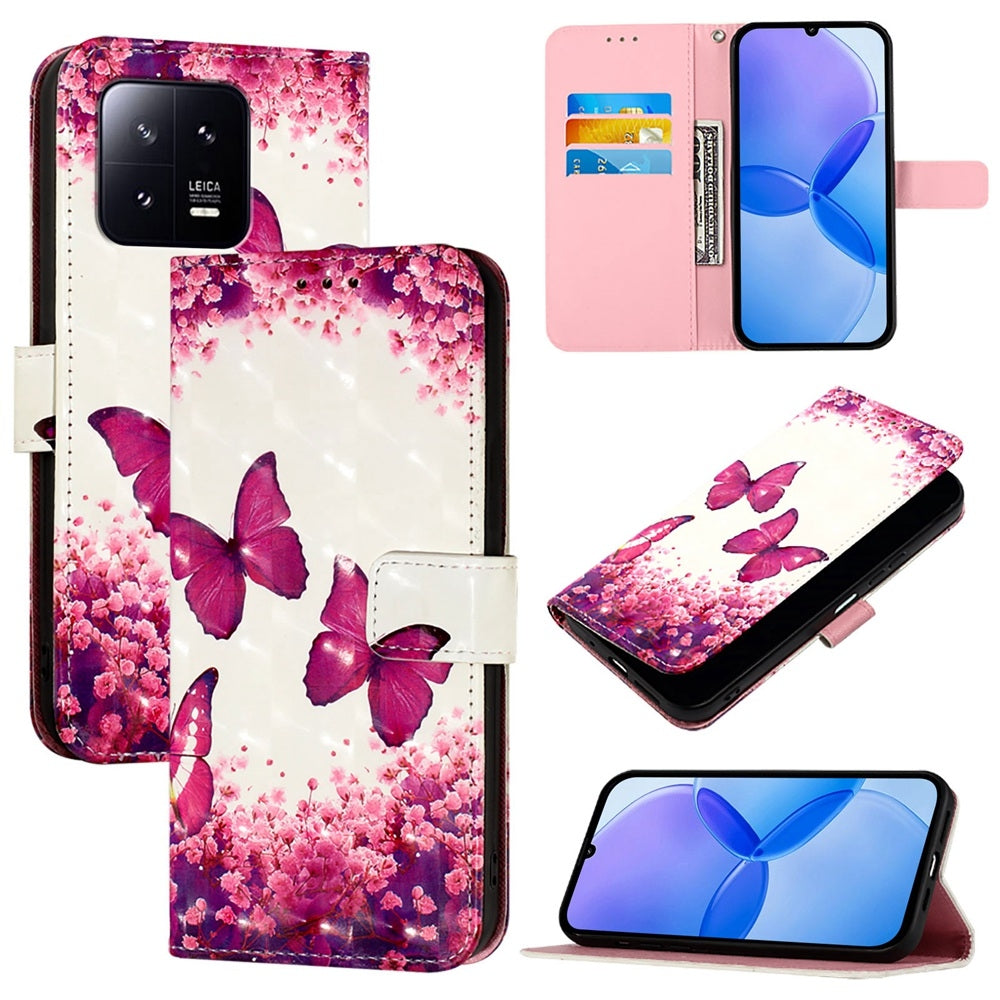 Xiaomi 13 Leather Flip Phone Case with 3D Painted Design, Card Holder, Wallet & Stand Function - Durable Protection & Easy Access