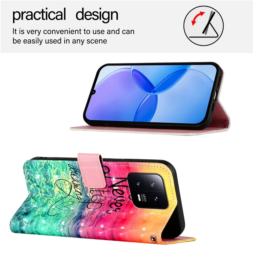 Xiaomi 13 Leather Flip Phone Case with 3D Painted Design, Card Holder, Wallet & Stand Function - Durable Protection & Easy Access