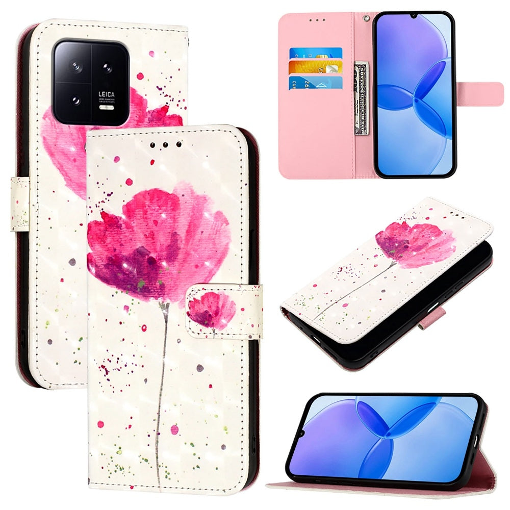 Xiaomi 13 Leather Flip Phone Case with 3D Painted Design, Card Holder, Wallet & Stand Function - Durable Protection & Easy Access