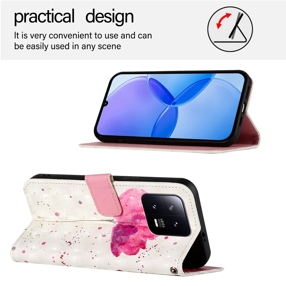Xiaomi 13 Leather Flip Phone Case with 3D Painted Design, Card Holder, Wallet & Stand Function - Durable Protection & Easy Access