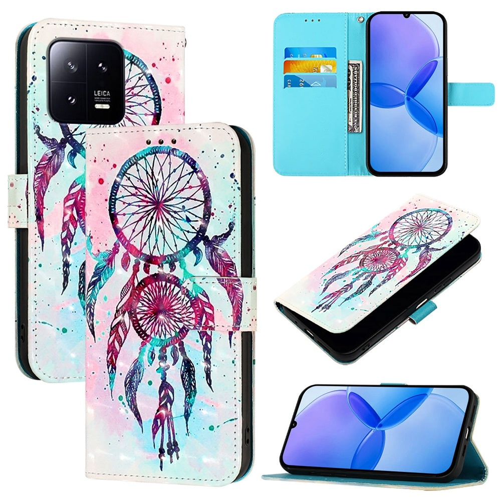 Xiaomi 13 Leather Flip Phone Case with 3D Painted Design, Card Holder, Wallet & Stand Function - Durable Protection & Easy Access
