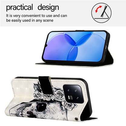 Xiaomi 13 Leather Flip Phone Case with 3D Painted Design, Card Holder, Wallet & Stand Function - Durable Protection & Easy Access