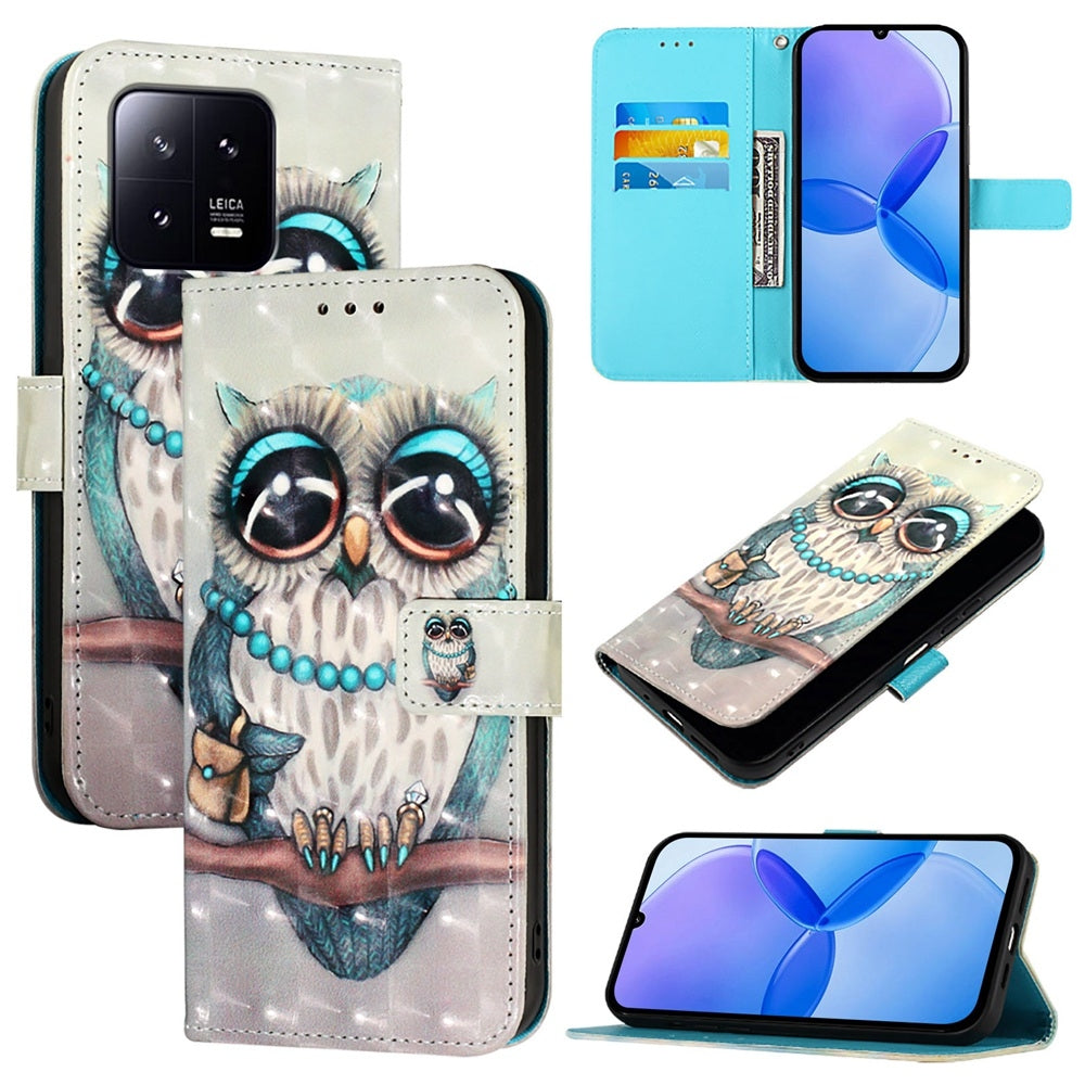 Xiaomi 13 Leather Flip Phone Case with 3D Painted Design, Card Holder, Wallet & Stand Function - Durable Protection & Easy Access