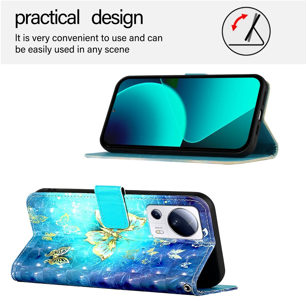 Xiaomi 13 Lite Leather Flip Phone Case with 3D Painted Design, Card Holder, Wallet & Stand Function - Durable Protection & Easy Access