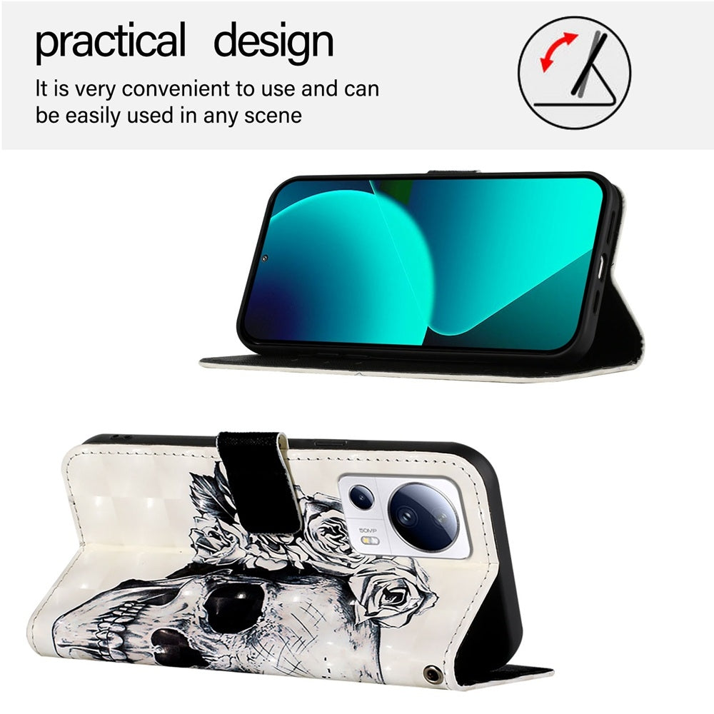 Xiaomi 13 Lite Leather Flip Phone Case with 3D Painted Design, Card Holder, Wallet & Stand Function - Durable Protection & Easy Access