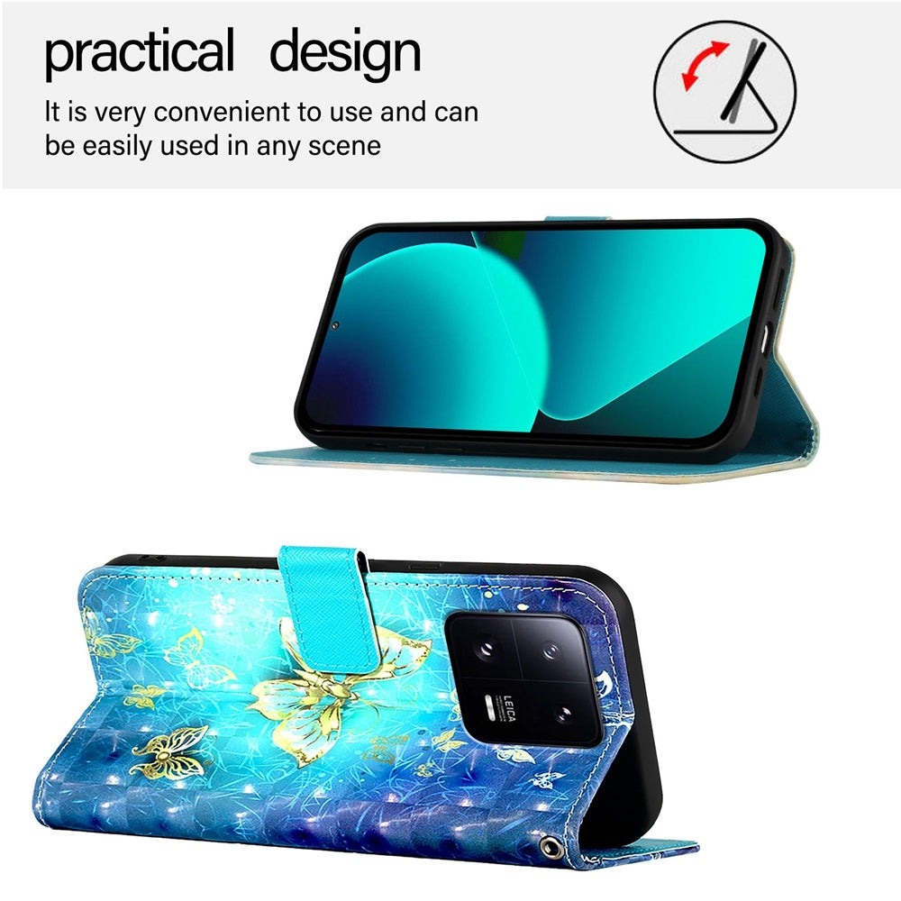 Xiaomi 13 Pro Leather Flip Phone Case with 3D Painted Design, Card Holder, Wallet & Stand Function - Durable Protection & Easy Access