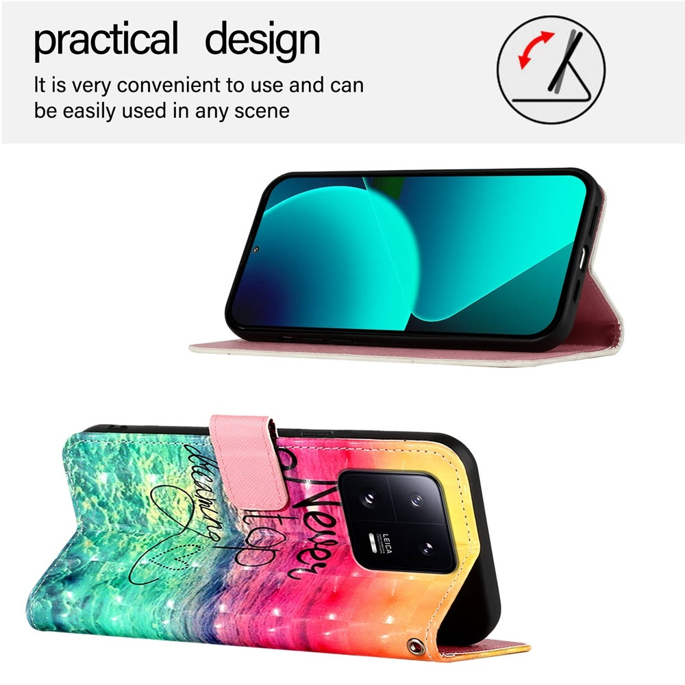 Xiaomi 13 Pro Leather Flip Phone Case with 3D Painted Design, Card Holder, Wallet & Stand Function - Durable Protection & Easy Access