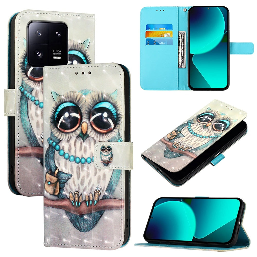 Xiaomi 13 Pro Leather Flip Phone Case with 3D Painted Design, Card Holder, Wallet & Stand Function - Durable Protection & Easy Access