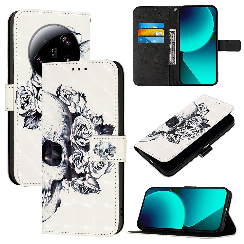 Xiaomi 13 Ultra Leather Flip Phone Case with 3D Painted Design, Card Holder, Wallet & Stand Function - Durable Protection & Easy Access