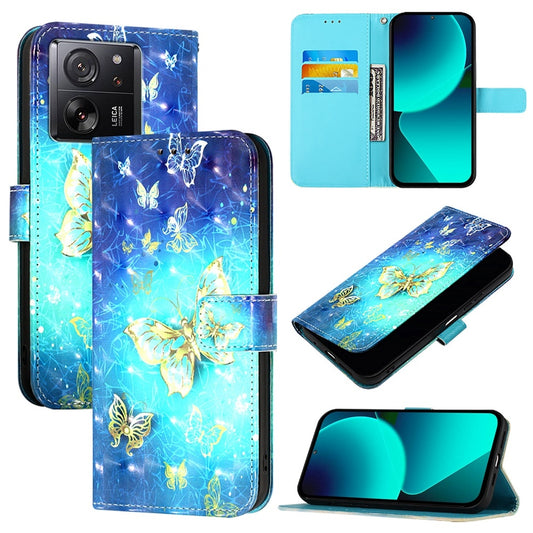 Xiaomi 13T Global Leather Flip Phone Case with 3D Painted Design, Card Holder, Wallet & Stand Function - Durable Protection & Easy Access
