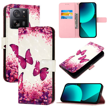 Xiaomi 13T Global Leather Flip Phone Case with 3D Painted Design, Card Holder, Wallet & Stand Function - Durable Protection & Easy Access