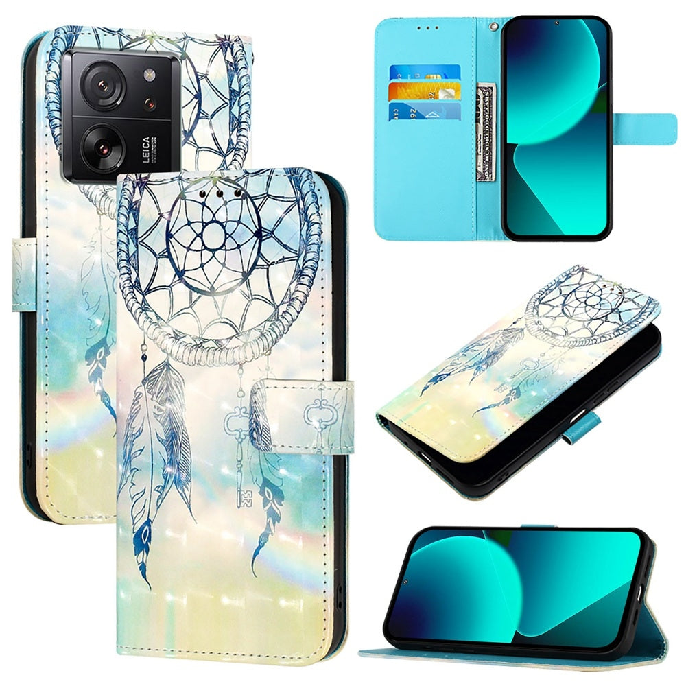 Xiaomi 13T Pro Global Leather Flip Phone Case with 3D Painted Design, Card Holder, Wallet & Stand Function - Durable Protection & Easy Access